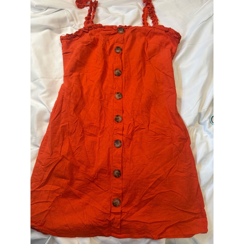 Newbury Kustom Orange Button Front Mini Dress Y2K Boho Ruffle Strap S